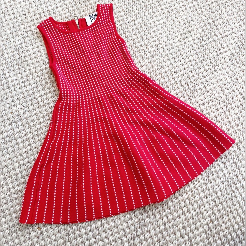 Milly Minis Red Stretch A line Dress with white polka dots - back zipper 2T